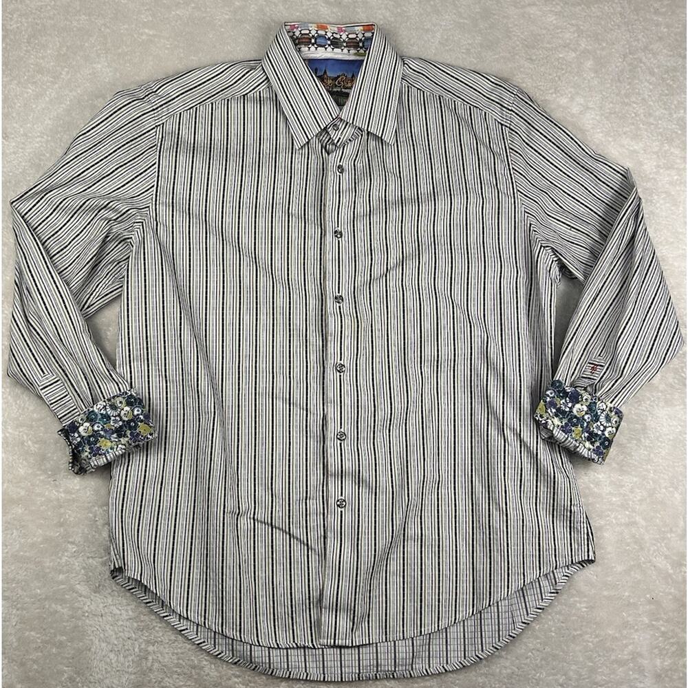 Robert Graham Shirt Mens 2XL Multicolor Striped Floral Flip Cuffs Cotton LS